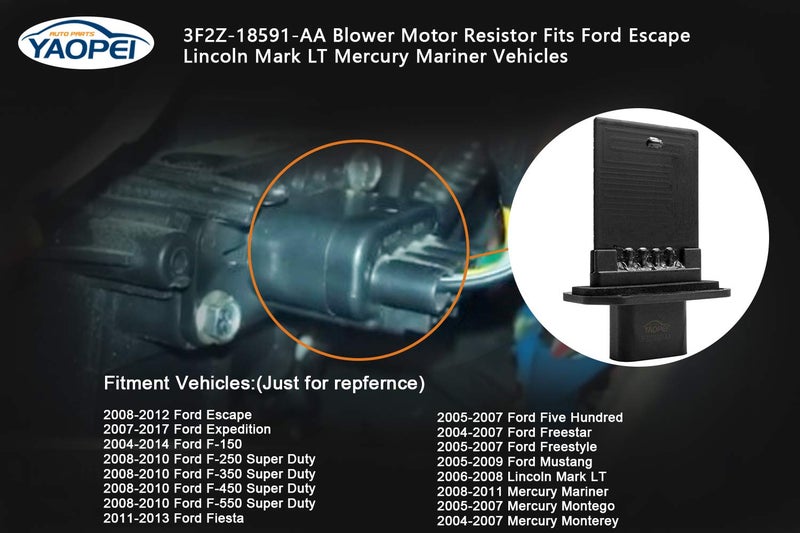 YAOPEI HVAC Fan Blower Motor Resistor for Ford Escape  Ford Expedition  F150  F250  F350 Super Duty Mustang  Mercury Mariner  Lincoln Mark LT Replaces # YH-1715 3F2Z-18591-AA - Image 2